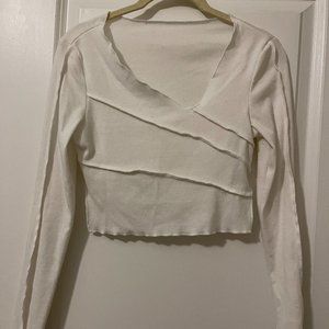 Shein Asymmetrical Long Sleeve Crop Top Size S White